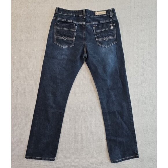 True Rock Jeans Men's 36x30 Straight Leg Dark Wash 7 Pockets Contrast Stitch EUC - Picture 2 of 16